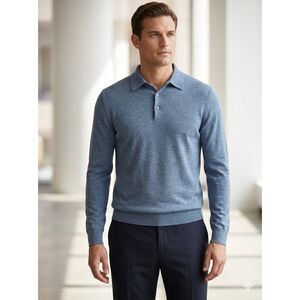 Extra Fine Merino Wool Long Sleeve Polo Sweater